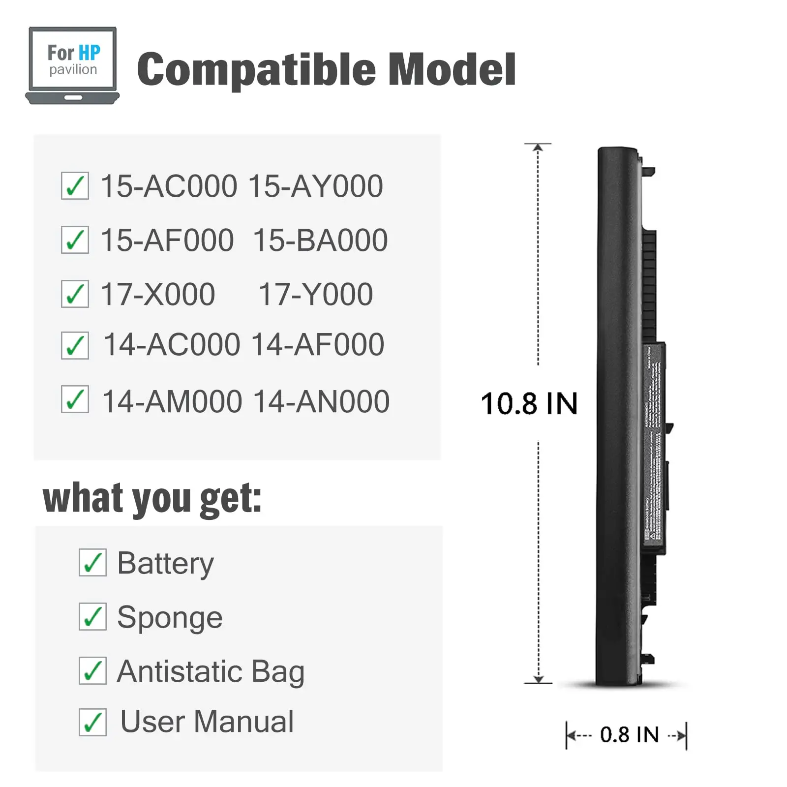 Replace807956-001 HS03 HS04 Laptop Battery for All Hp 14 15 Notebook PC series 15-ay009dx 15-ba009dx 15-af131dx fits Spare Model