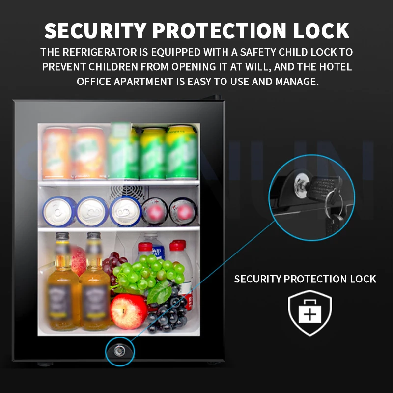Piccolo frigorifero da 40 litri Armadietto per la conservazione del tè con maschera a porta singola Congelatore con ante in vetro trasparente Piccolo armadio frigorifero camere dell'hotel trasparenti armadi freschi a