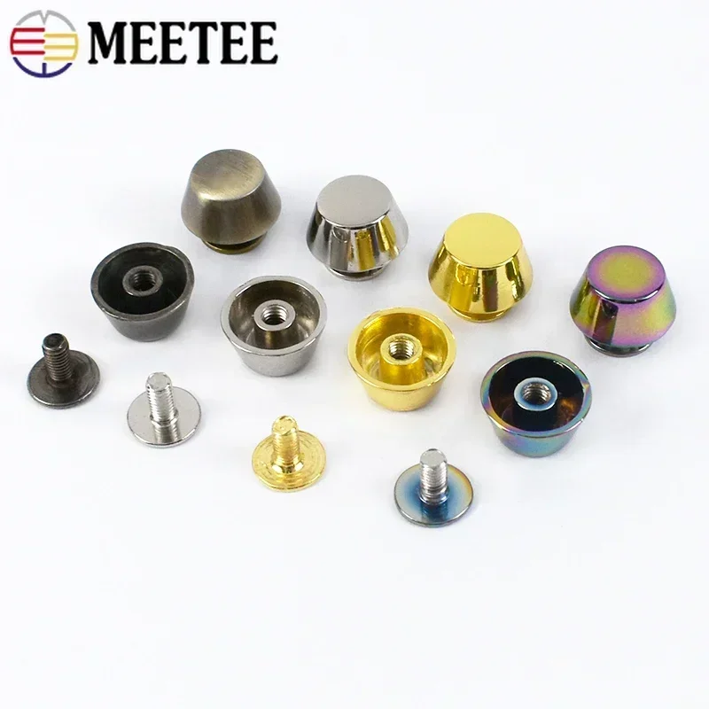 Meetee 10-50 Uds hebillas de Metal bolso protección inferior pies clavo forma de cubo tachuelas planas tornillo remaches bolsa monedero artesanía de