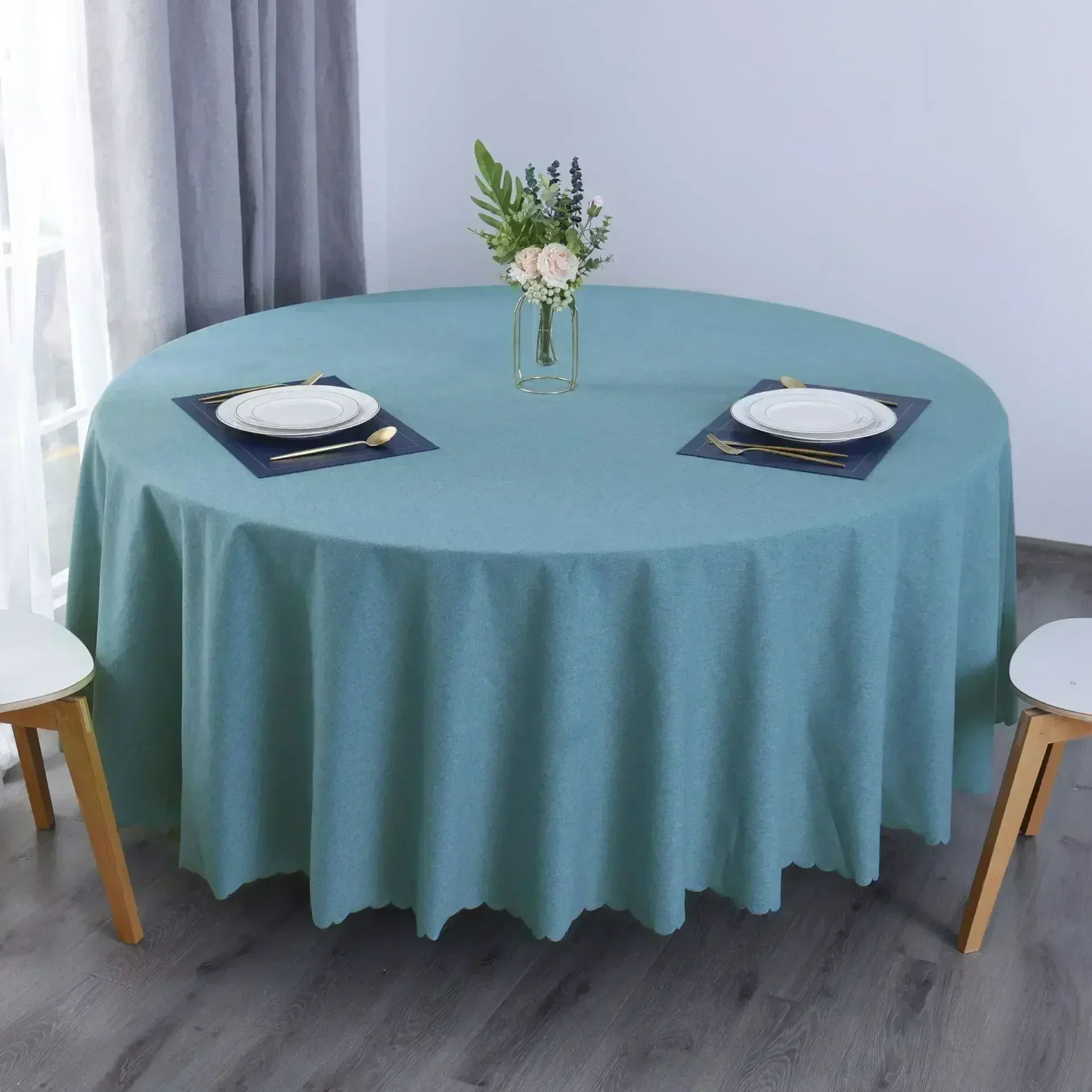 

Скатерть из полиэстера 2024, круглая однотонная скатерть небесно-голубого цвета
