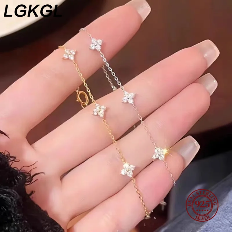 LGKGL S925 silver plated 18-karat gold four-leaf clover Full Star bracelet Simple zircon sterling silver women's commute