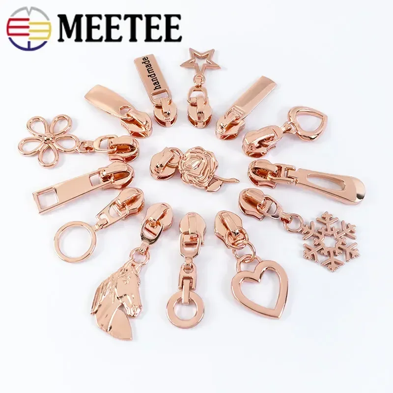 5/10Pcs RoseGold 5# Zipper Sliders for Nylon Zippers Tape Bag Purse Zip Head Pulls Clothes Zips Repair DIY Sewing Accessories