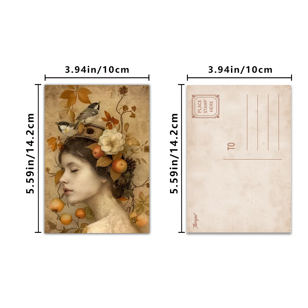 32pcs Postcards,Nature Fantasy Illustration,Indoor Bedroom Decor,Wall Stickers,Message Cards,Greeting Cards, Memorial Postcards