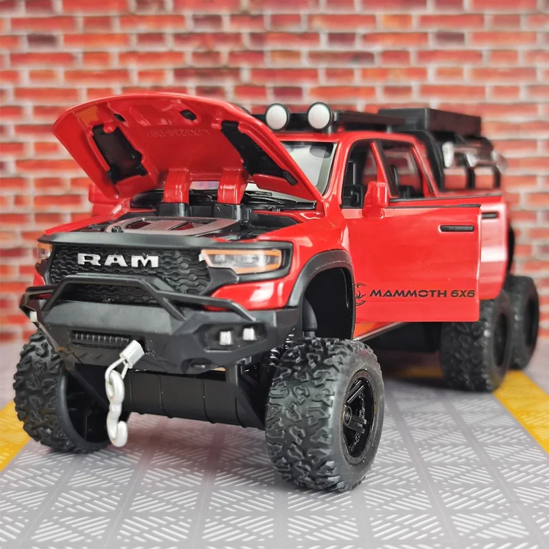 1:32 Dodge Tyrannosaurus Rex alloy car model off-road vehicle acousto-optic pull back boy door can open children's toy car gift