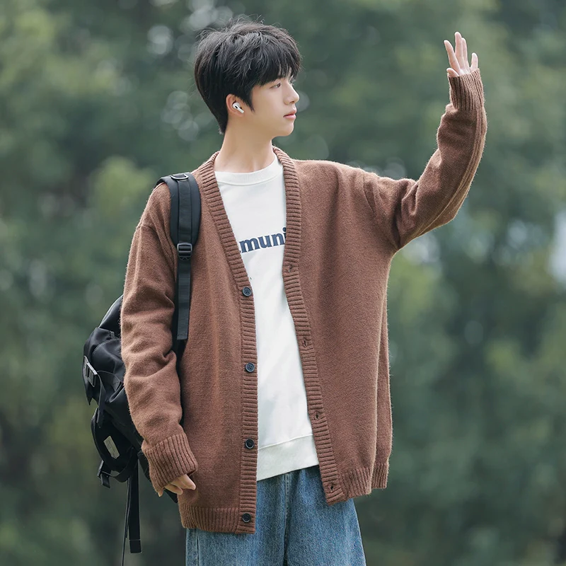 Men's V-neck Cardigans Solid Classic Fit Open Front Sweaters  Button Down long Sleeve Cardigan Sweaters Men Clothes