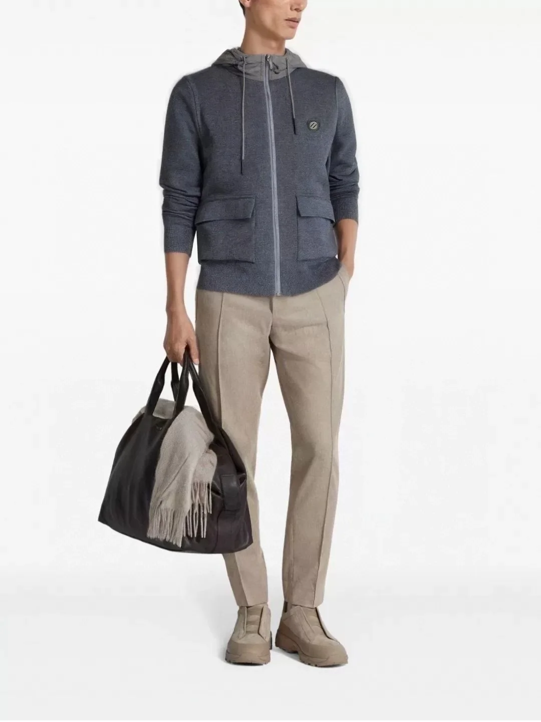 

Faionable Knitted Woolen Hooded Jaet Men's Casual Busin Coat Stand Fit Mid-Year Autumn Long Sve Zipper Closure