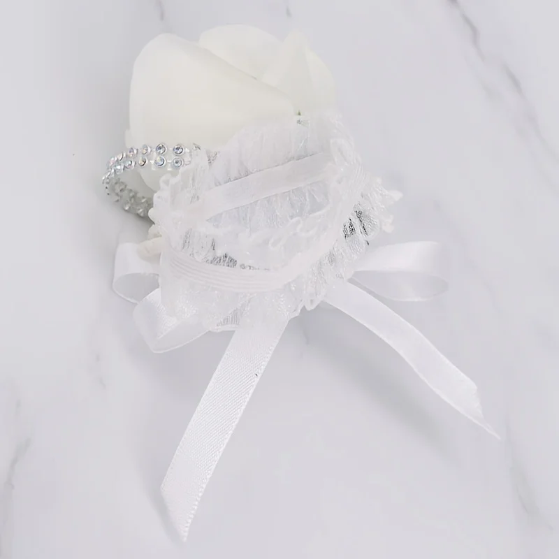 Matrimonio seno bianco fiore Western Faux Single Rose risvolto fiore mano fiore Boutonniere polso corpetto