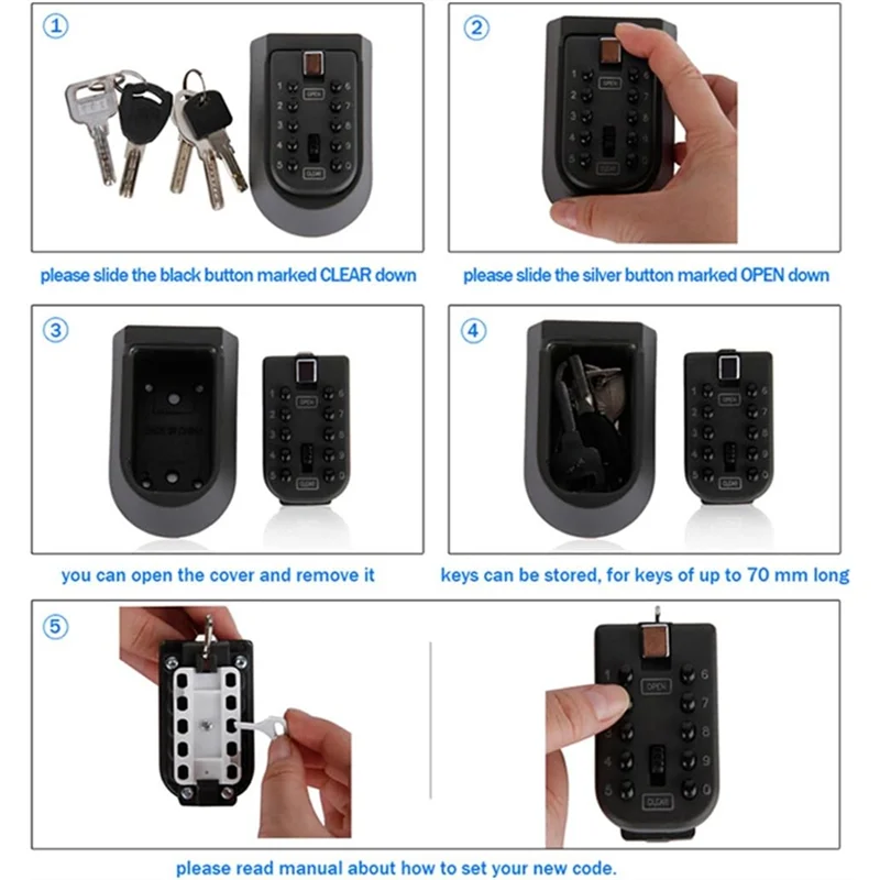 ELECT-Indoor Outdoor Key Lock Box Push Button Combination Wall Mounted Key Safe Storage Security Lock Box
