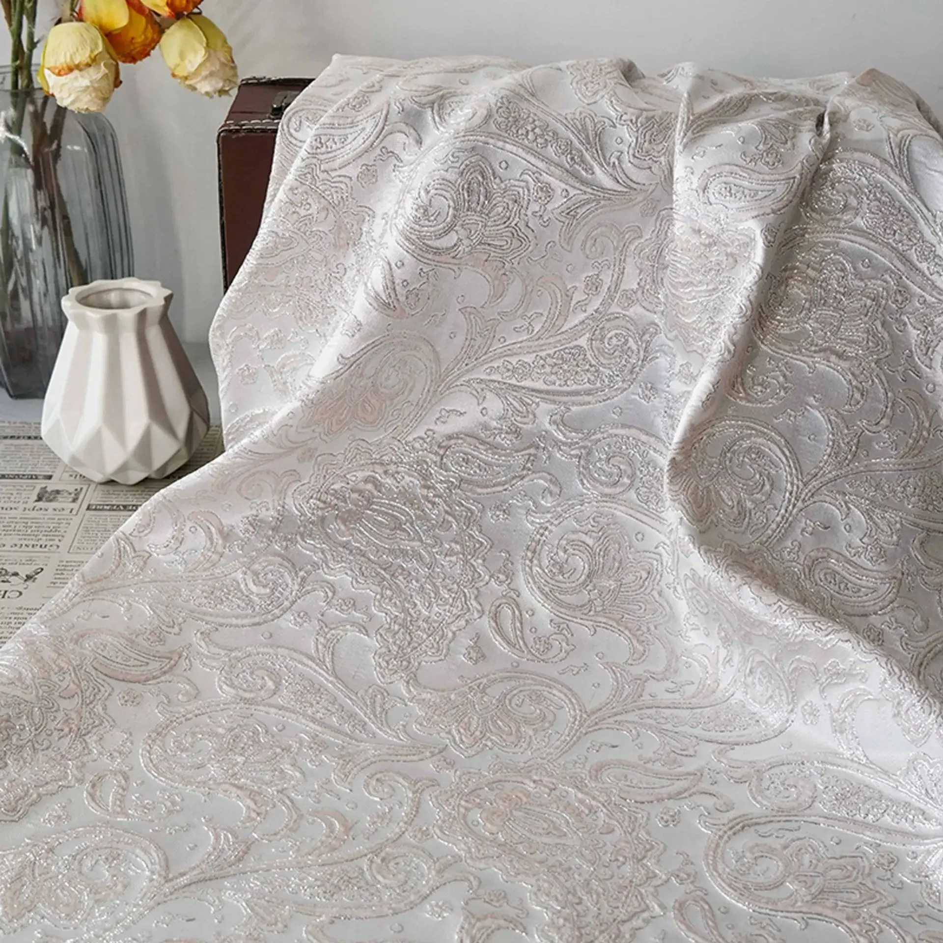 

Embossed Flower European Style Jacquard Fabric for Fashionable Dress Suits Pillowcase Decorative Sewing Fabric