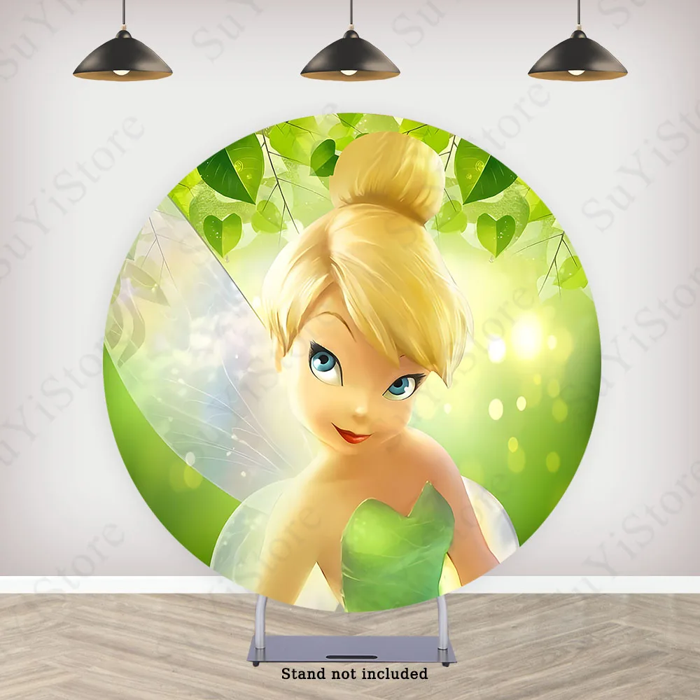 Tinker Bell Round Photo Backdrop Cover For Girls Birthday Disney Princess Iridessa Custom Circle Photography Background