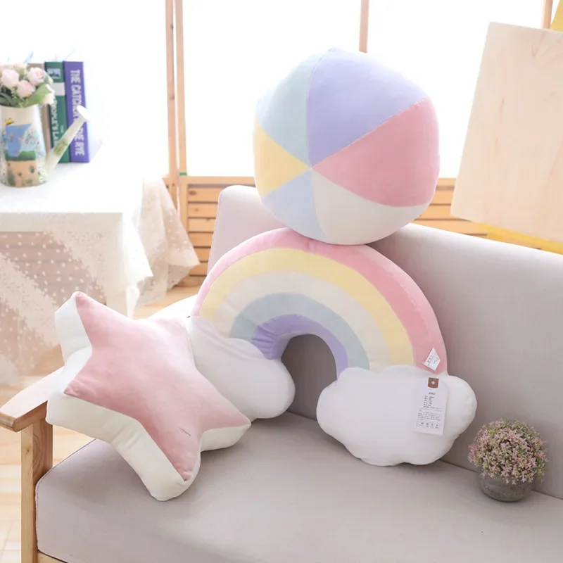 3D Plush Pillow Cushion Gift Soft Stuffed Backrest Toys Birthday Funny Sky Clouds Rainbow Nature For Children Home Decor Girl