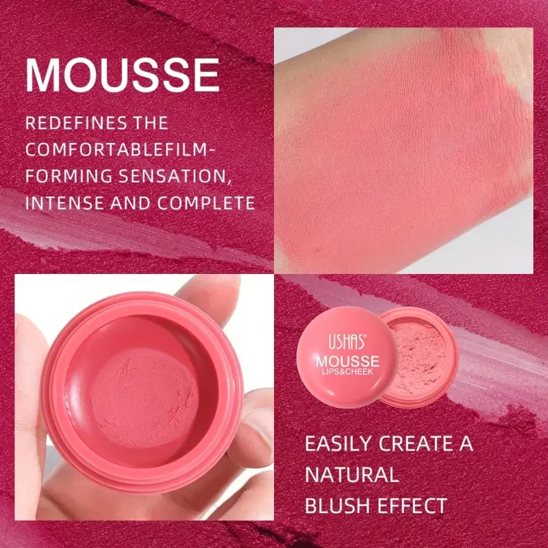 6 Colors Available, Natural Velvet Texture Blush Mud, Dual Use for Lips and Face, Natural and Delicate Texture, Long-Lasting Moisturizing Velvet Mist Mousse Texture