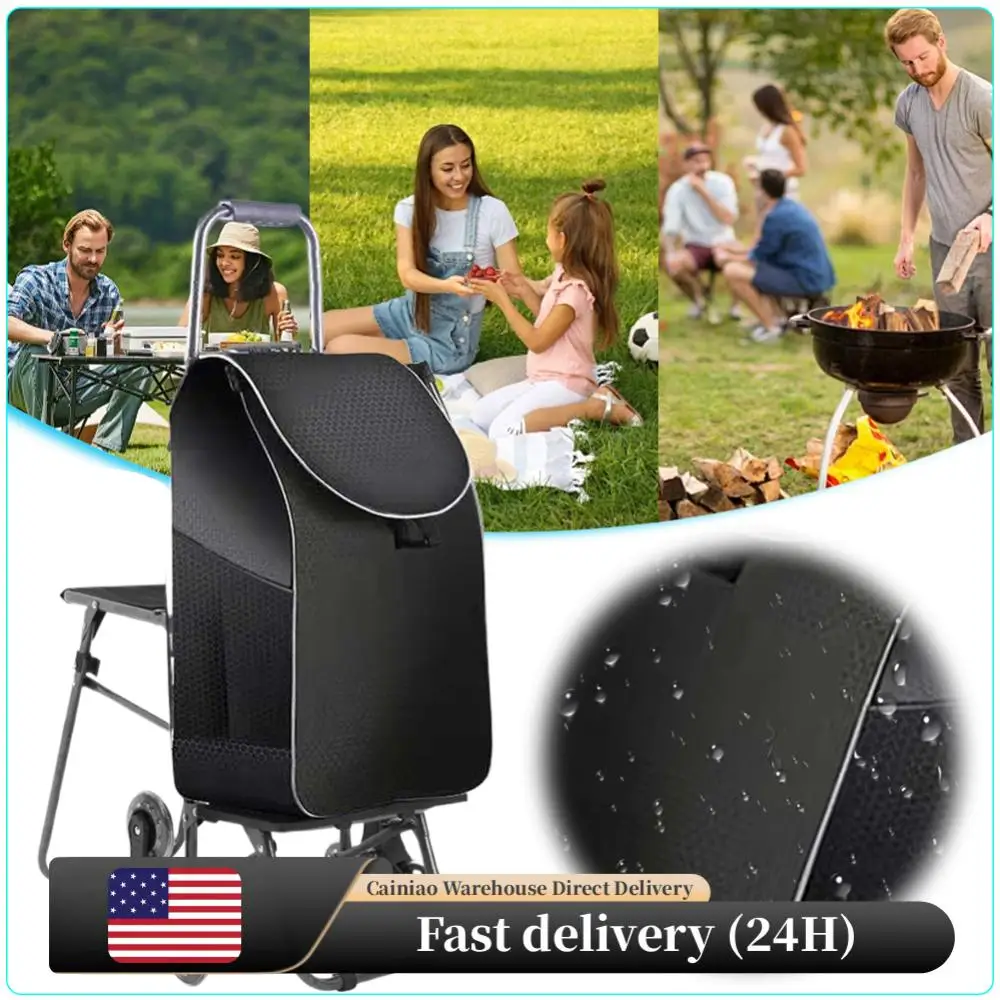 

Portable Shopping Cart with Waterproof Bag and Seat Portable Folding Cart with Climbing Stair Wheels Folding Shopping Bag Cart