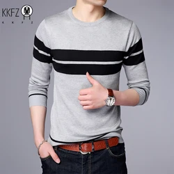 New Men's Casual Long Sleeved Striped Round Neck Knitted Sweater Comfortable Fashionable Breathable and Versatile Top