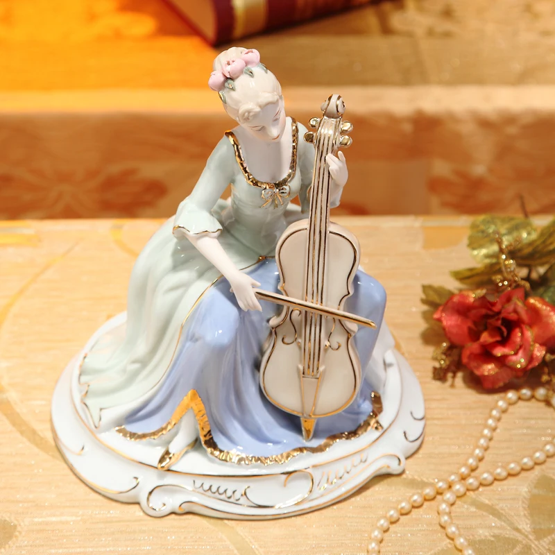 Imagem -04 - Porcelana Retro Lady Cello Player Estatueta Cerâmica Música Personagem Estátua Obra Presente Artesanato Ornamento Mobiliário Acessórios