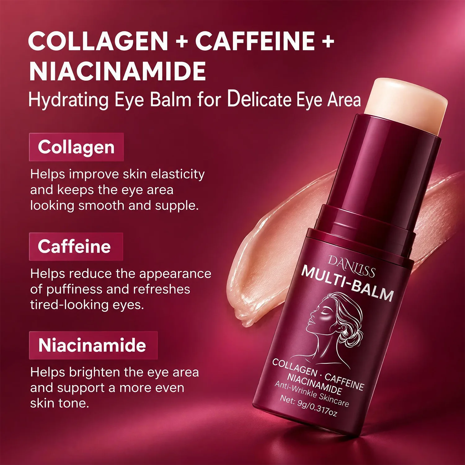 Multi-Balm Eye Stick, Collagen, Caffeine, Niacinamide, Anti-Wrinkle Skincare, Hydrating Eye Balm, Day & Night Care.