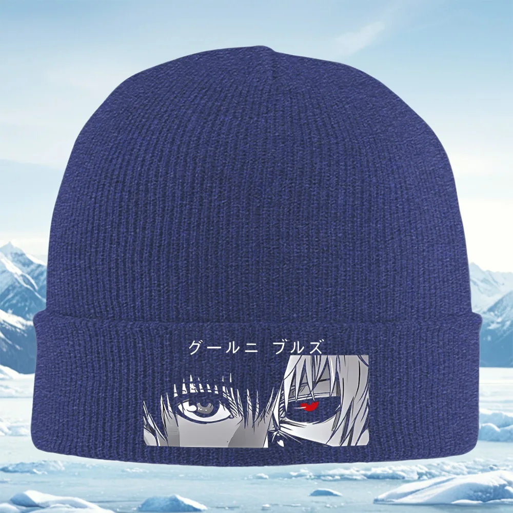 عيون الشعر الداكن العين الحمراء أنيمي الرجال النساء للجنسين محبوك قبعة قبعة صوفية قبعة الشتاء الحرارية الدافئة عيد الميلاد في الهواء الطلق ركوب الدراجات هيكي #4