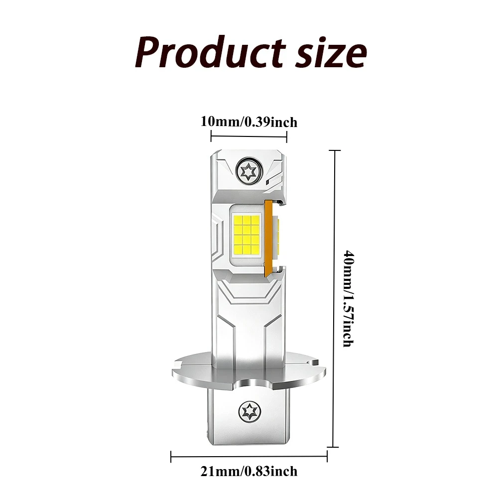2Pc H3 24000LM LED Light 180W  Head Lamp 1:1 Size H3 3-Face LED Lamp Bead Car LED Headlight Bulbs Error Free with 6000K White