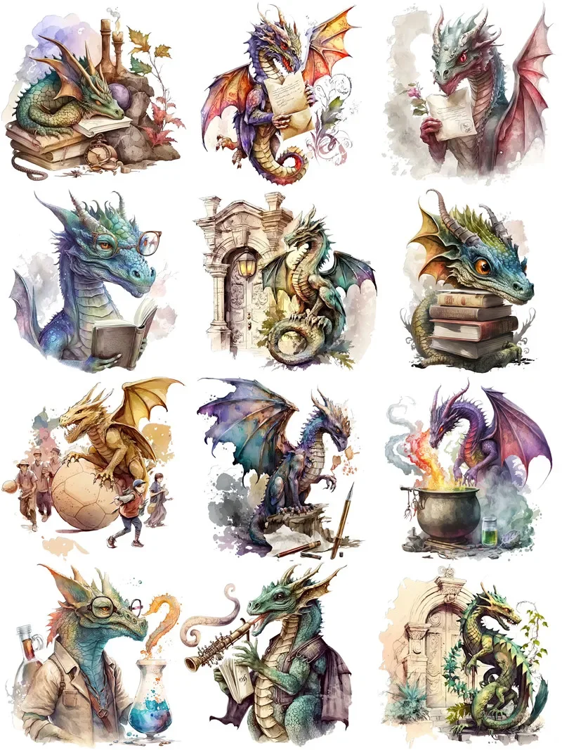 12Pcs/Pack Vintage Magic Dragon Sticker DIY Craft Scrapbooking Album Junk Journal Decorative Stickers