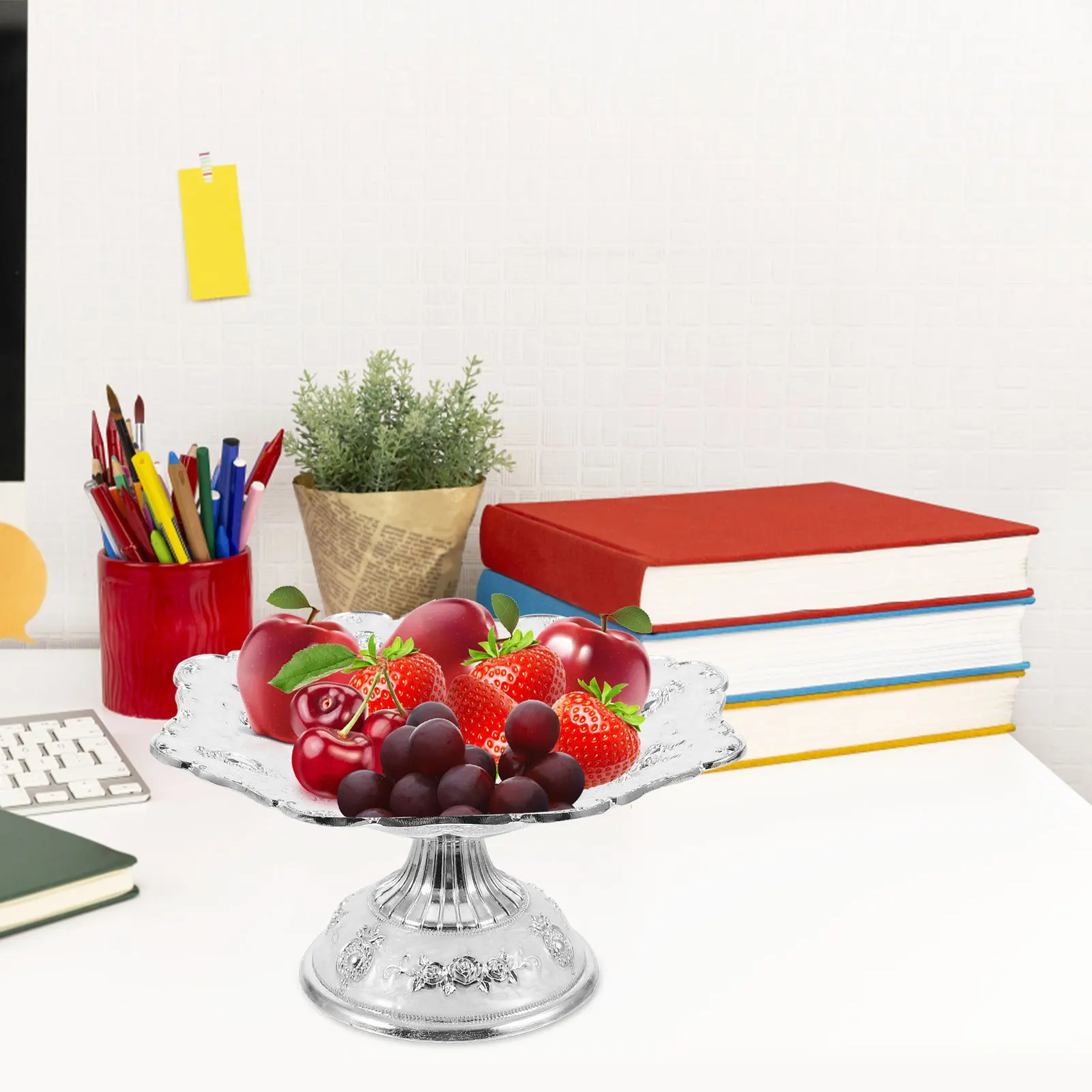 

Silver Fruit Dish Snack Plate Zinc Alloy Decorative Tray Home Kitchen Tableware Fruit Storage Dessert Bread