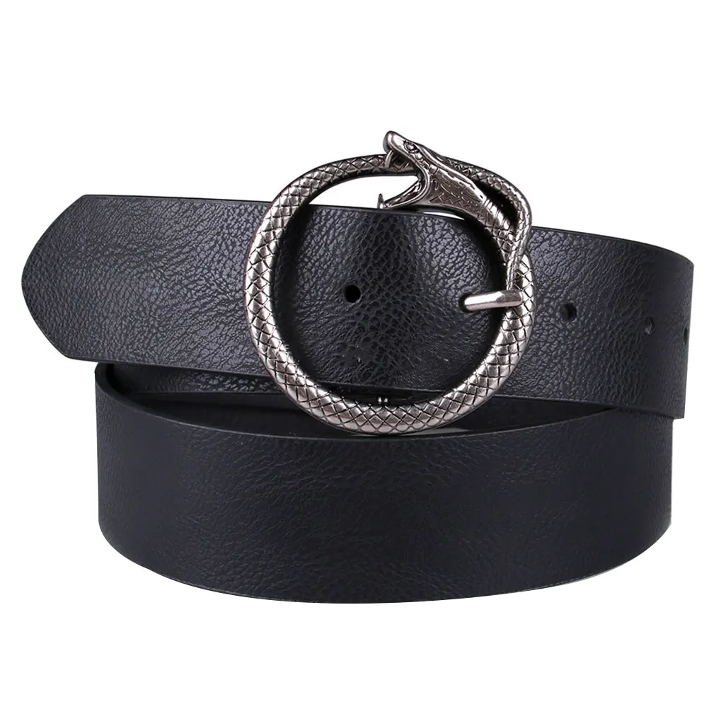 

Round Buckle Women Waist Belt Retro Style Fashion PU Belts for Dress Adjustable Size Square Buckle Vintage Accessories