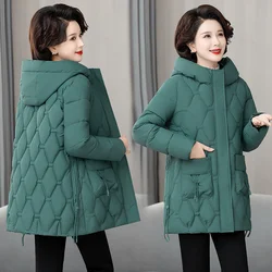 2024 Women Jacket Loose Down Cotton Coats Parkas Casual Warm Outerwear Hooded Winter Jacket Oversize Middle aged Female Overcoat