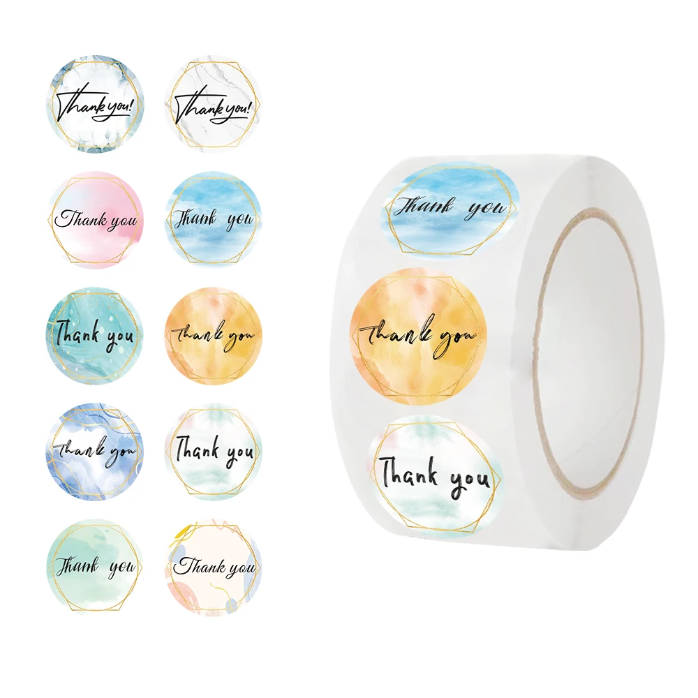 500Pcs Round Thank You Sealing Sticker Business Gift Box Backing Package Envelope Label Seal Decoration Scrapbook Stickers