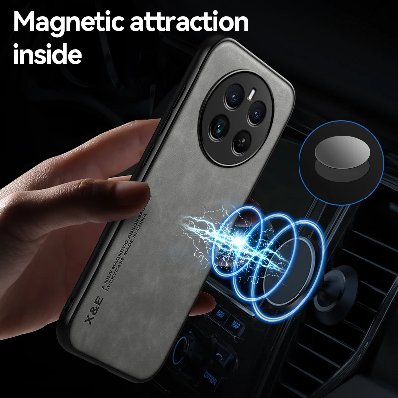 For Realme 12 Plus Case Built-in Metal Plate Phone Cases For Realme 12 Pro 12Pro+ Plus 5G Leather Car Magnetic Holder Back Cover