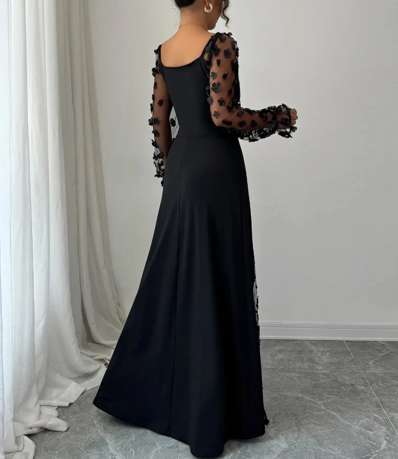 

Woman Street Trendy A-Line High Waist Dresses Temperament Elegant and Sophisticated Long Sleeve Long Dress for Women's Wear