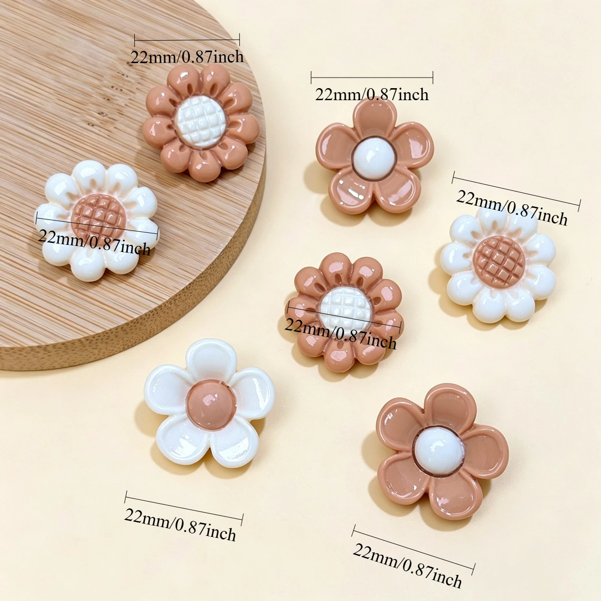 10 PCs Melard Color Tone Resin Daisy Flower Buttons, Handcraft DIY Accessory Parts for Sweater & Coat Ornament