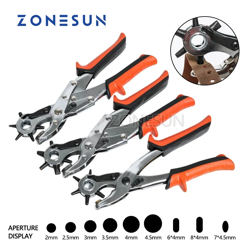 ZONESUN Revolving Punching stitching Plier punch tool Round Hole Perforator for Leather Strap Watch Band Belt Hollow Puncher