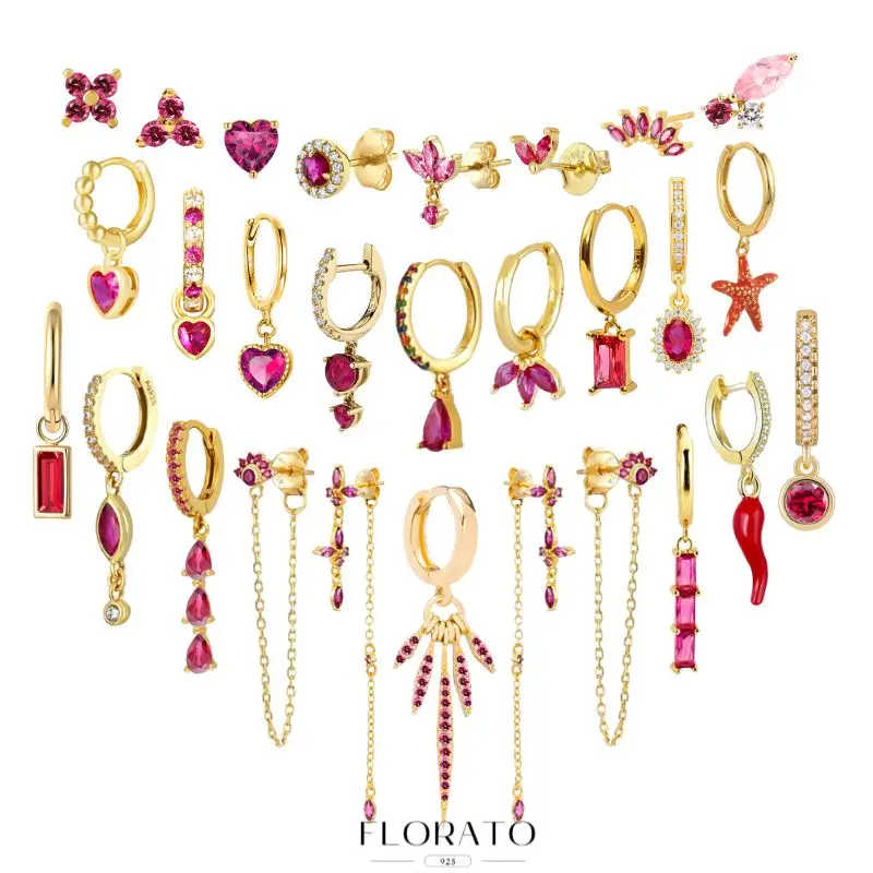 925 Sterling Silver Ear Needle Rose colors Zircon Hoop Geometric Pendant Earrings dla kobiet Luksusowa moda Biżuteria ślubna2023