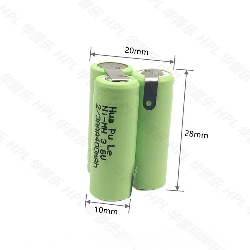 1-3pcs/lot Ni-MH 2/3AAA 400mAh 3.6V Positive and Negative Electrodes with Solder Tabs Rechargeable Battery Flashlight Light