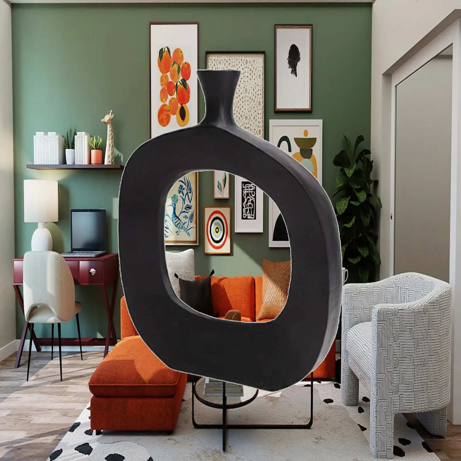 Abstract Metal Vase Creative Contemporary Design Donut Vase Focal Point House Decoration for Living Room, Bookshelf, Mantelpiece