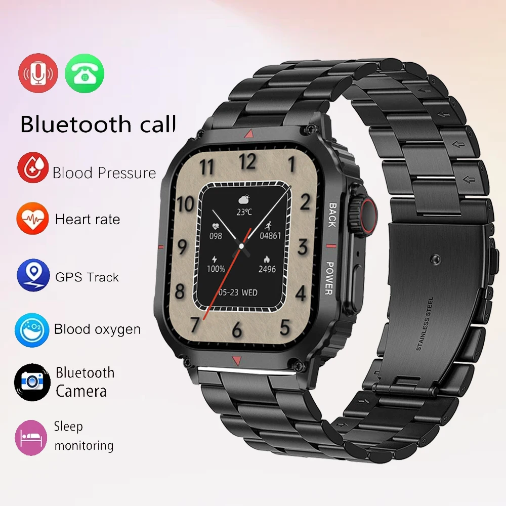 Military Smartwatch Men 1.95” IPS 330*385 Heart Rate Step Count Bluetooth Call Multifunction Watch Women For Huawer Android Ios