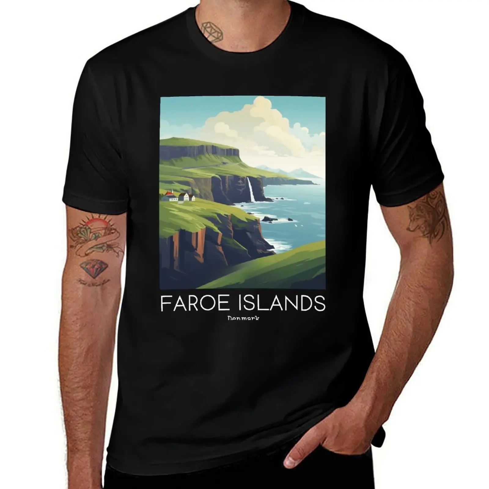 

A Vintage Travel Illustration of the Faroe Islands - Denmark T-Shirt man t shirt cotton high quality T-Shirt