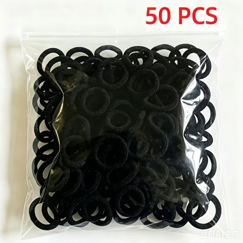 50Pcs Black Towel Hair Ties High Elastic Not Easy Break Dirt Resistant Daily Basic Ponytail Hair Accessories