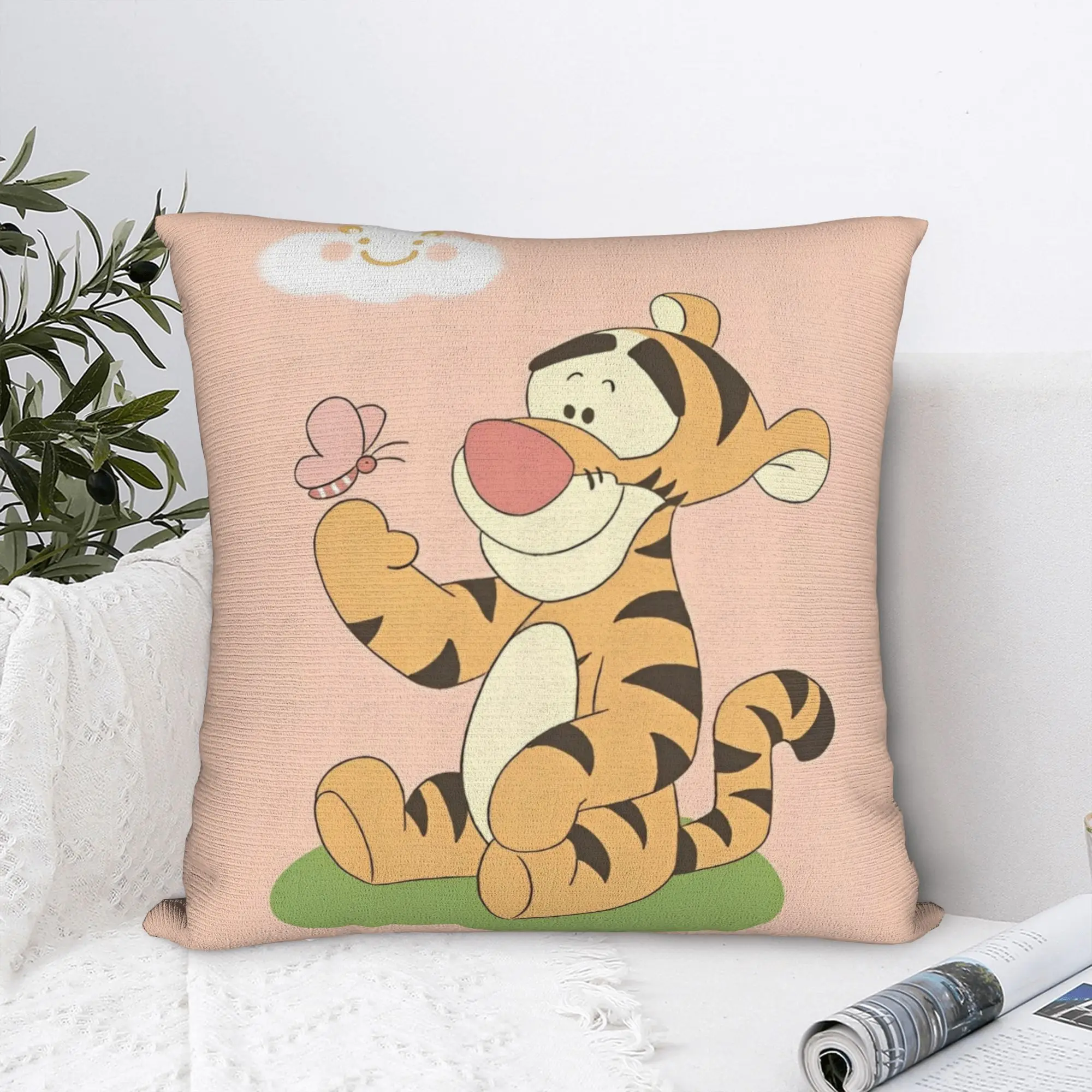 Lovely Tigger With Butterfly Pillowcase Cushion Cover Gift Winnie The Pooh Throw Pillow Case Cover Home Drop Shipping 45X45cm