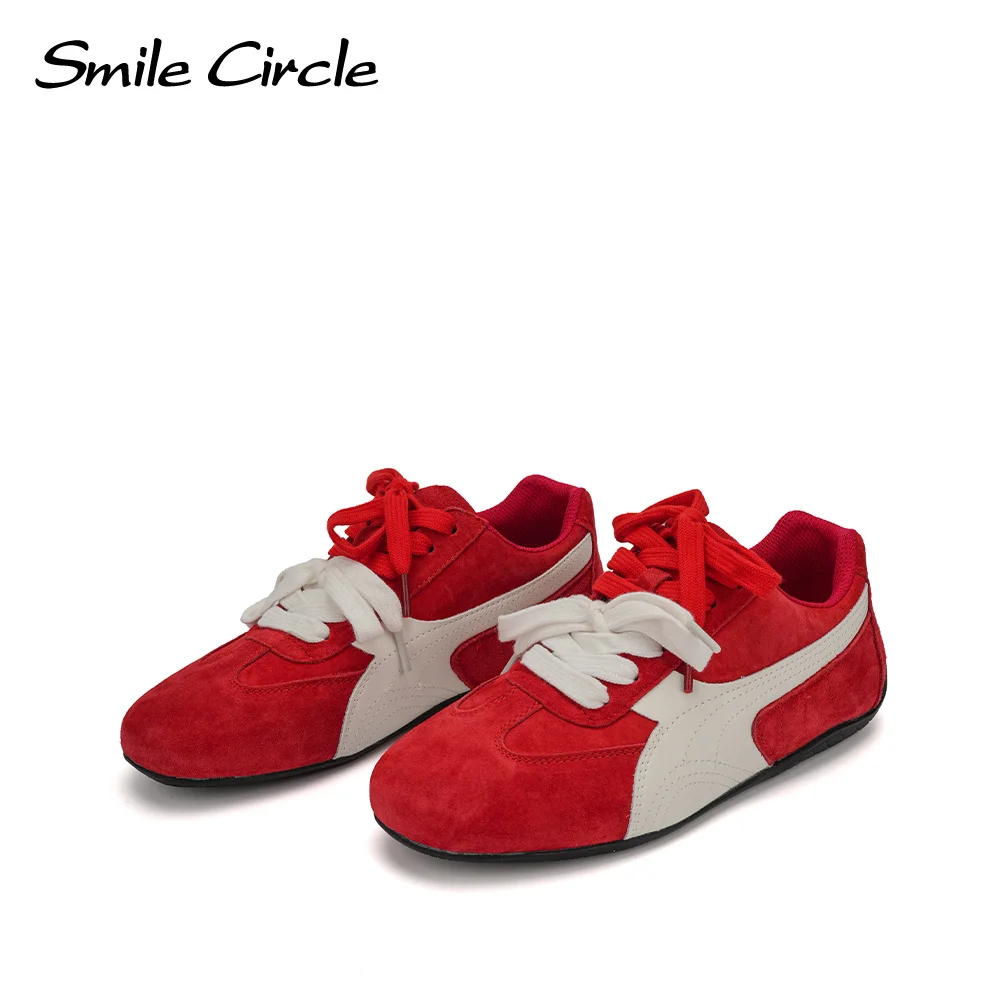 Smile Circle Sneakers Women Suede Leather Lace up Shoes Fashion color combination Casual Sneakers