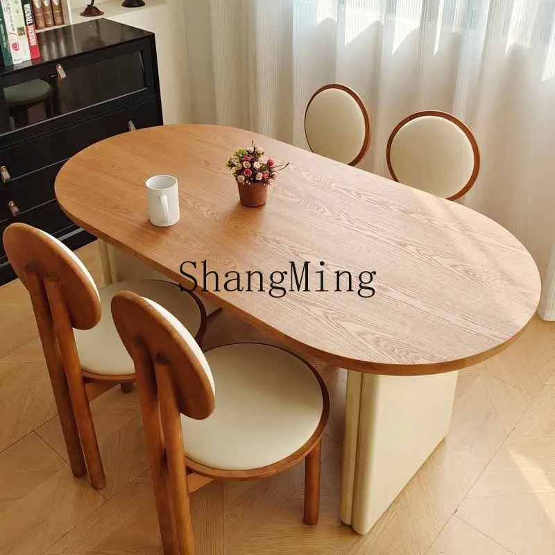 

ZYY retro solid wood oval dining table and chair combination medieval living room household small apartment dining table