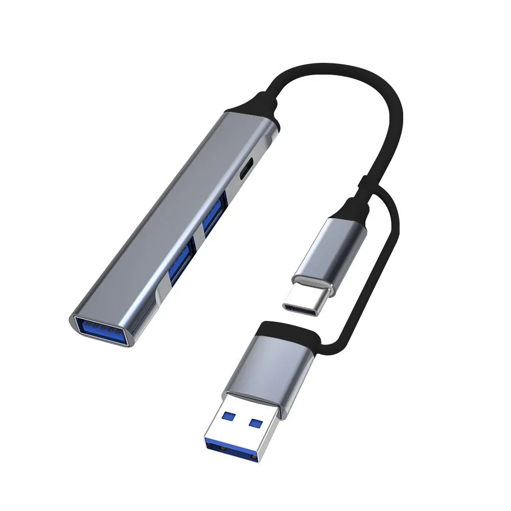Hub USB C 4 em 1 de Alumínio, Extensor USB 3.0 com 3 Portas USB 2.0 e 1 Porta USB C, Distribuidor USB