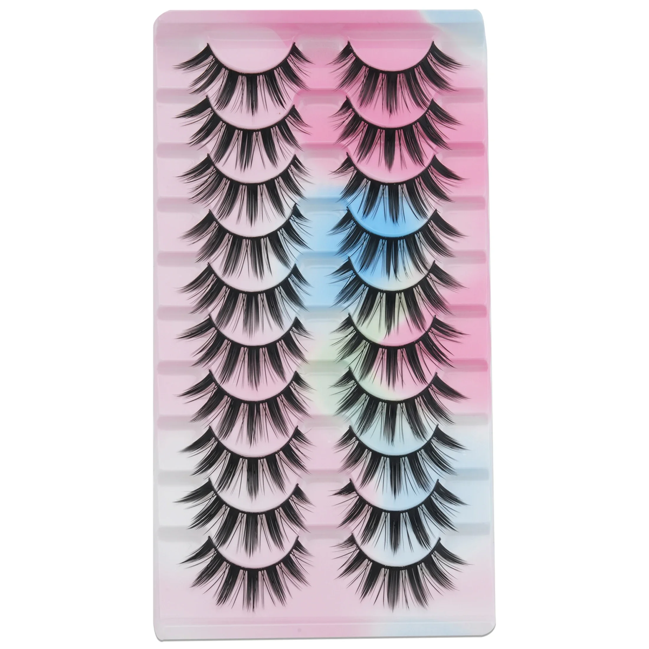 New 10 Pairs Faux Mink Manga Lashes Spiky Wispy Volume Full Strip Soft Reusable Eyelashes for Eye Makeup