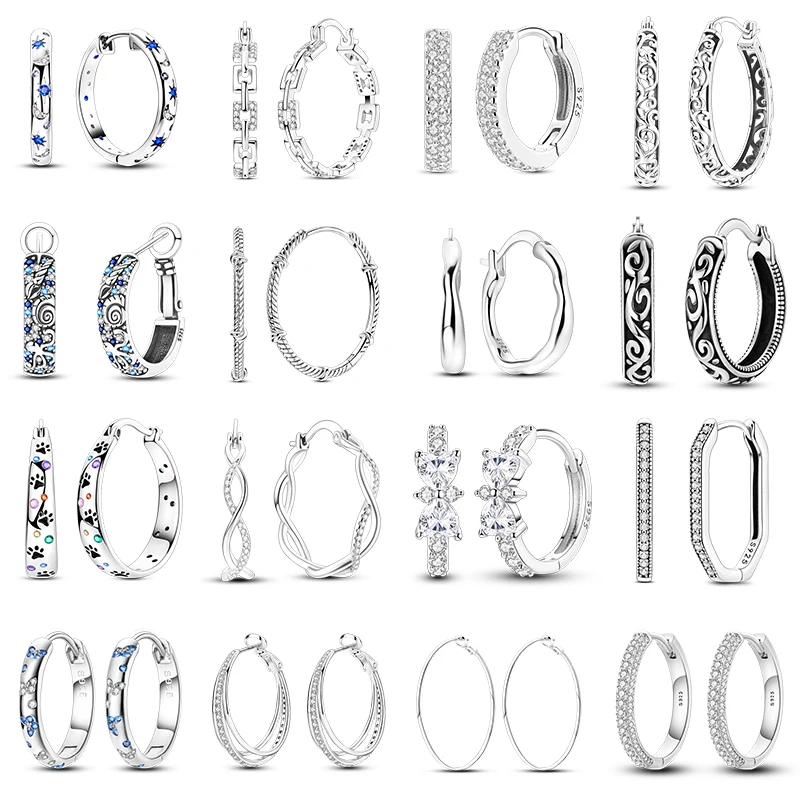 925 Sterling Silber Multi  Stilvolle Hoop Huggie Ohrringe für Frauen, Blaue Klare CZ, Vintage-Texturierter Muster, Alltagsschmuck für Partys – Detail 1