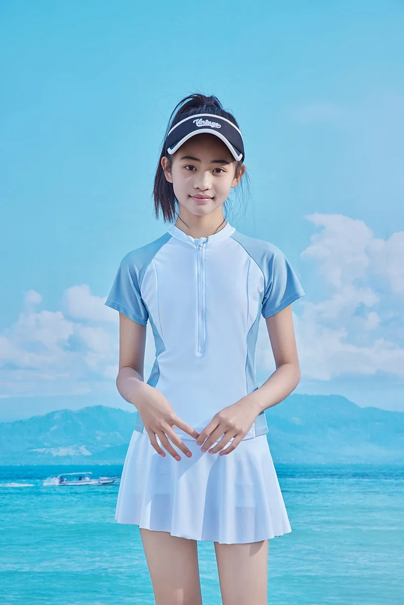 New Children\'s Swimsuit Big Kids Sports Style, Conservative Swim Suit, Beautiful Girl Sun Protection Hot Spring Swimwear