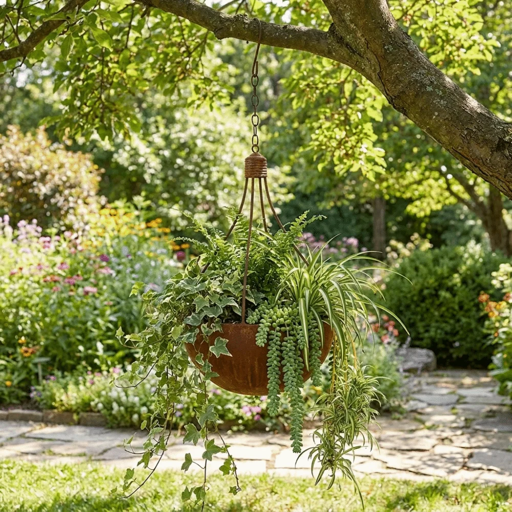 Iron Rusted Finish Light Bulb Planter Decorative Space Saving Metal Hanging Planter with Hook Lightweight Hanging Flower Vase