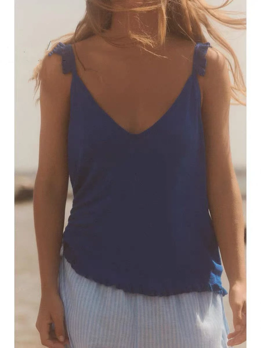 

YY26198 ZA25 summer new women's layered decoration simple V-neck slim suspender knitted vest top 6427056