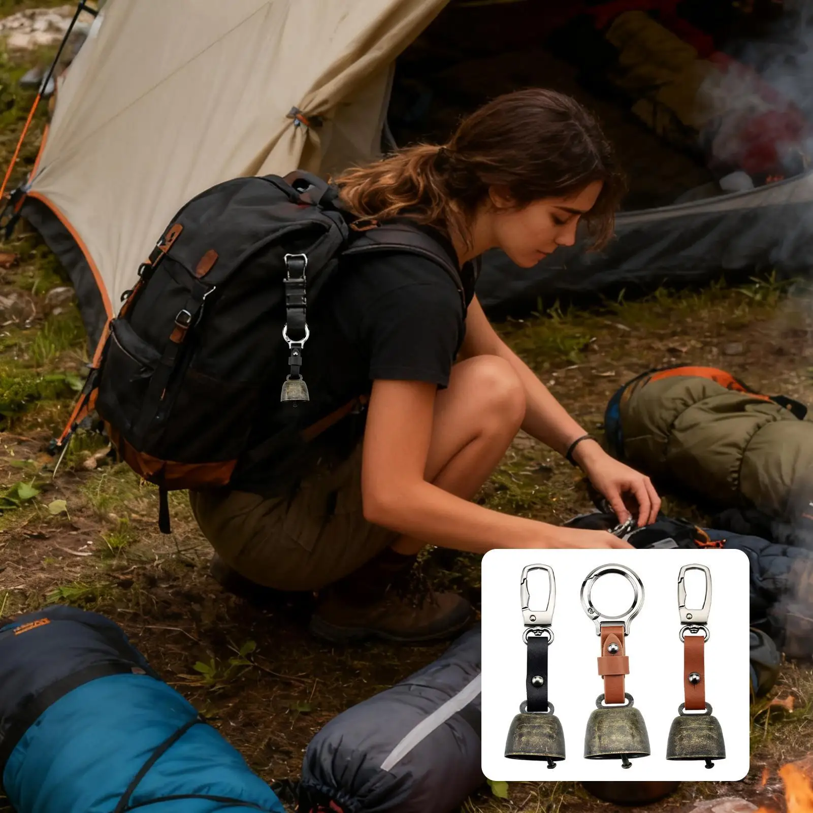 Bear Bell Loud Safety Horn Mini Cow Bells With Keychain For Hiking Camping Trekking Mountain Climbing Survival