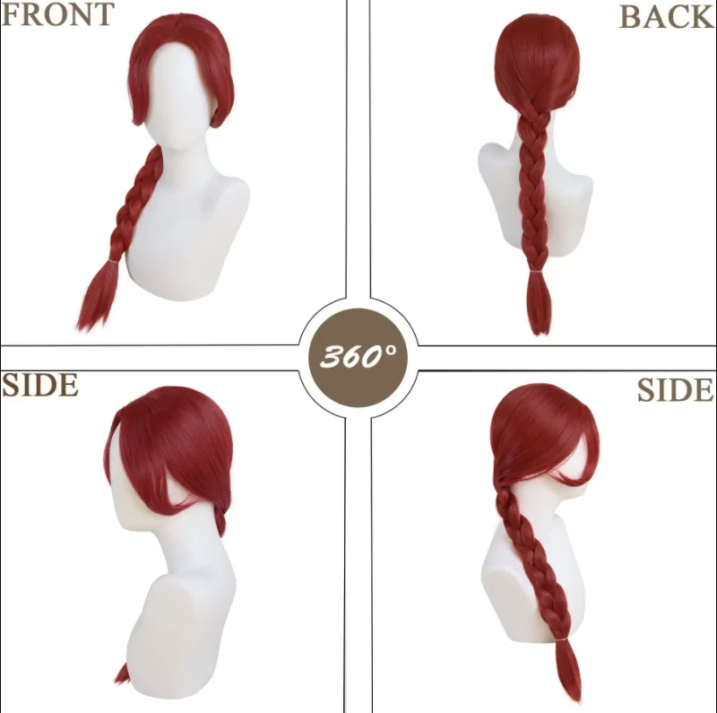 Wine Red Braid Wig Long Braided Ginger Wig for Women Girls Heat Reistant Synthetic Hair for Halloween Party Cosplay Costume