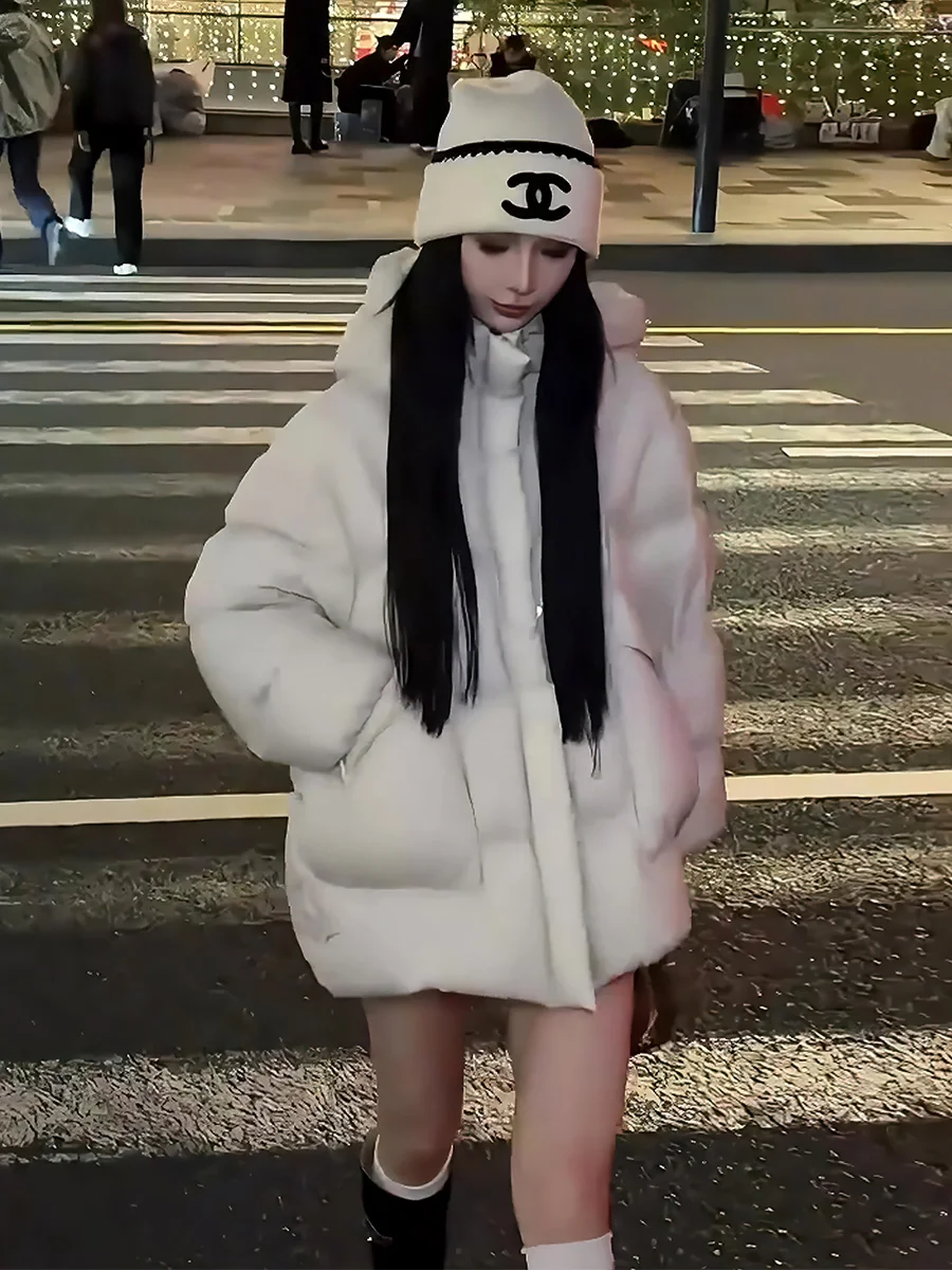 Damska biała kurtka puchowa Thiened, zimowa, ciepła, z kapturem, codzienna odzież wierzchnia, odporna na zimno.