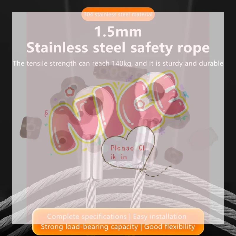 【BA】5Pcs Stainless Steel Wire Rope Cable M4 Hole End 1.5mm Wire Rope Cable For Various Products' Anti Fall Safety Ropes